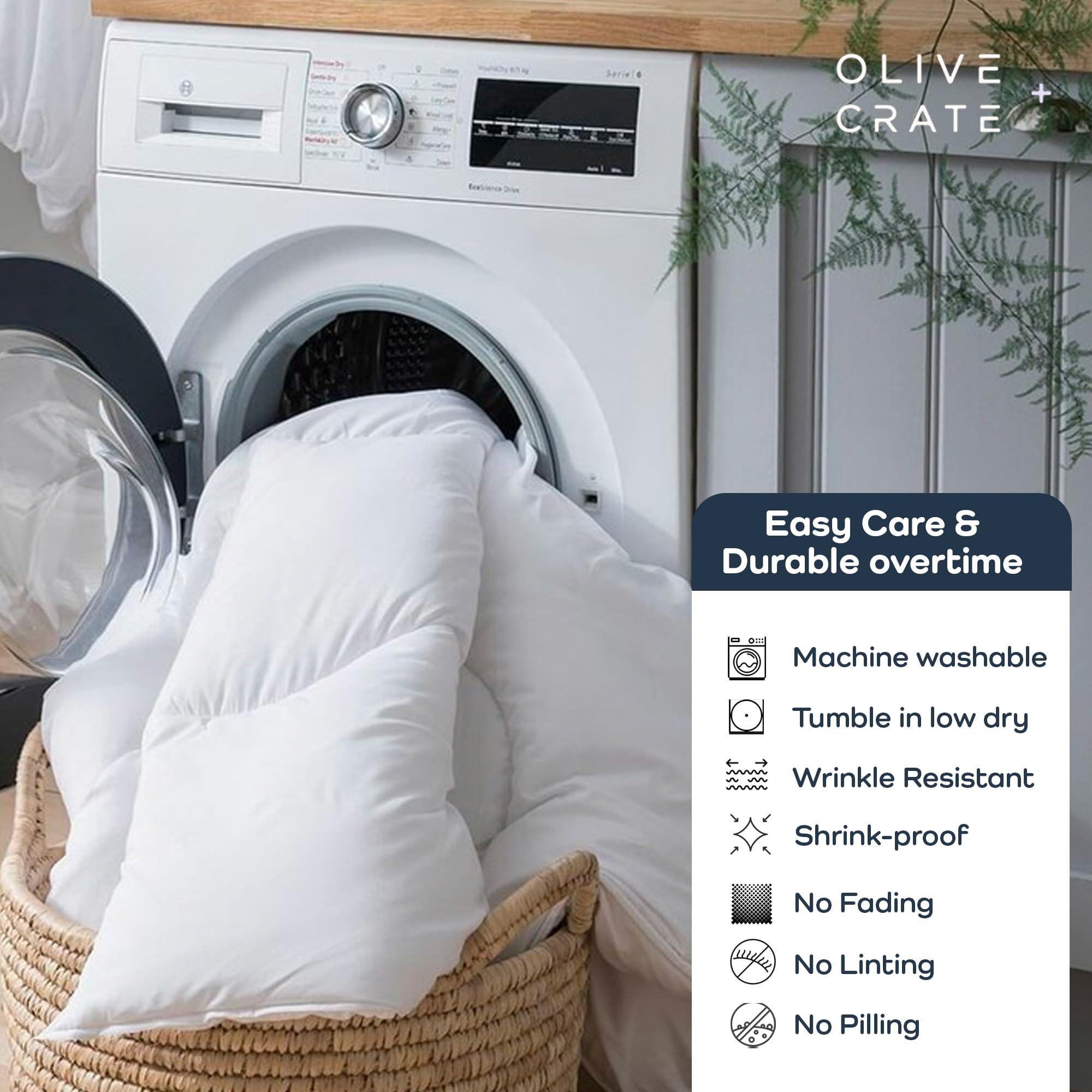 Olive + Crate Cooling Down Alternative Comforter - Hypoallergenic King Size Duvet Insert Lightweight - All Seasons Plush Design Bamboo Comforter - 100% Bamboo Viscose Outer Cover - White 102"x90"