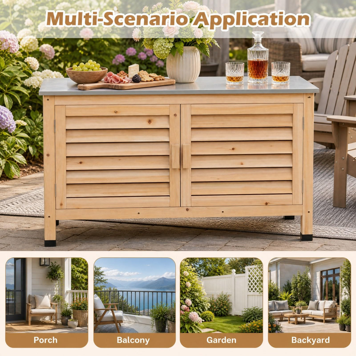 Goplus Patio Storage Cabinet, 2-Door Console Table (Natural)