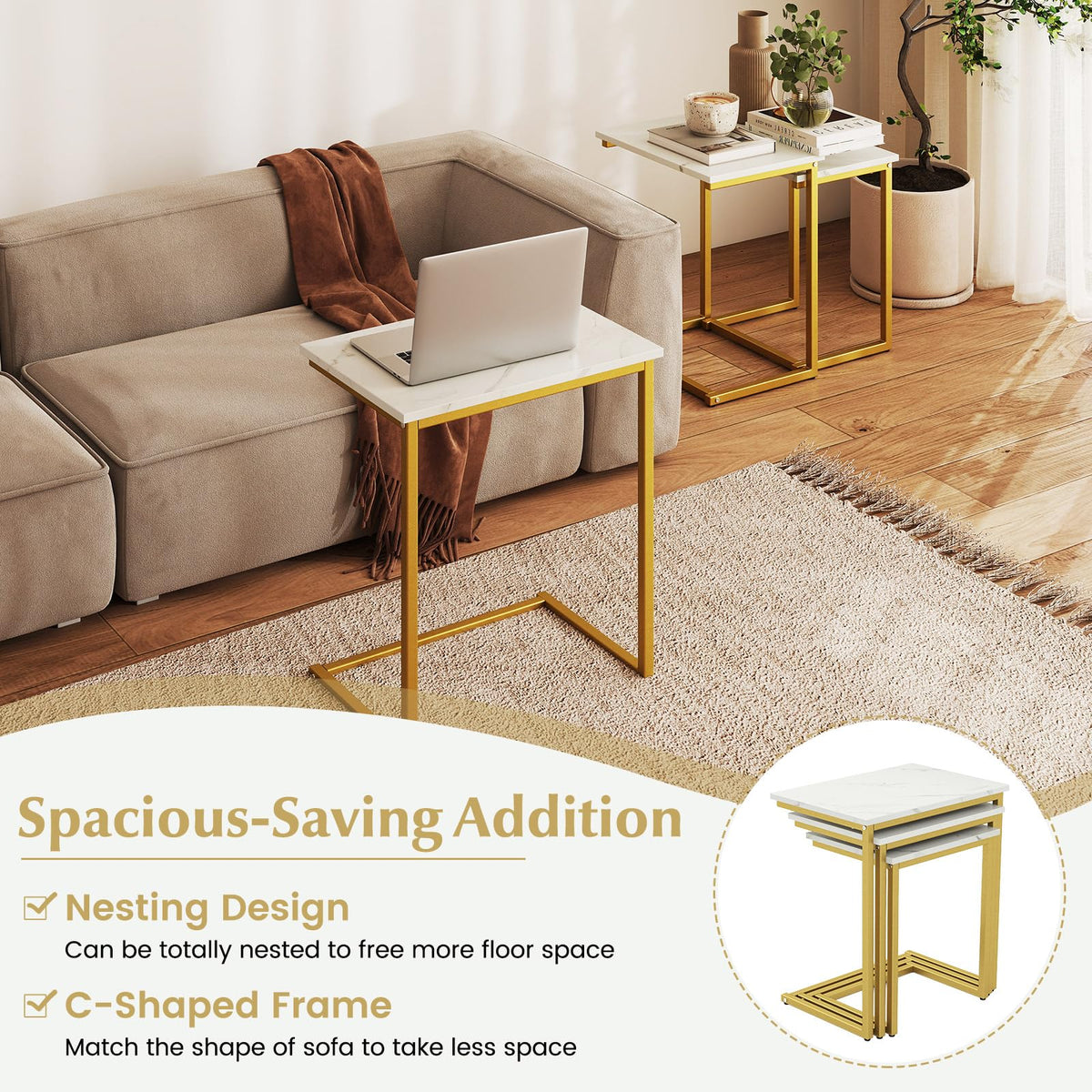 C-Shaped Nesting Tables, Set of 3