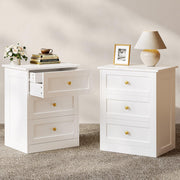 wanan Nightstands Set of 2 with Hidden Drawer, White and Gold