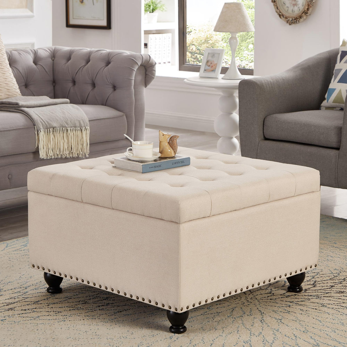Square Tufted Storage Ottoman