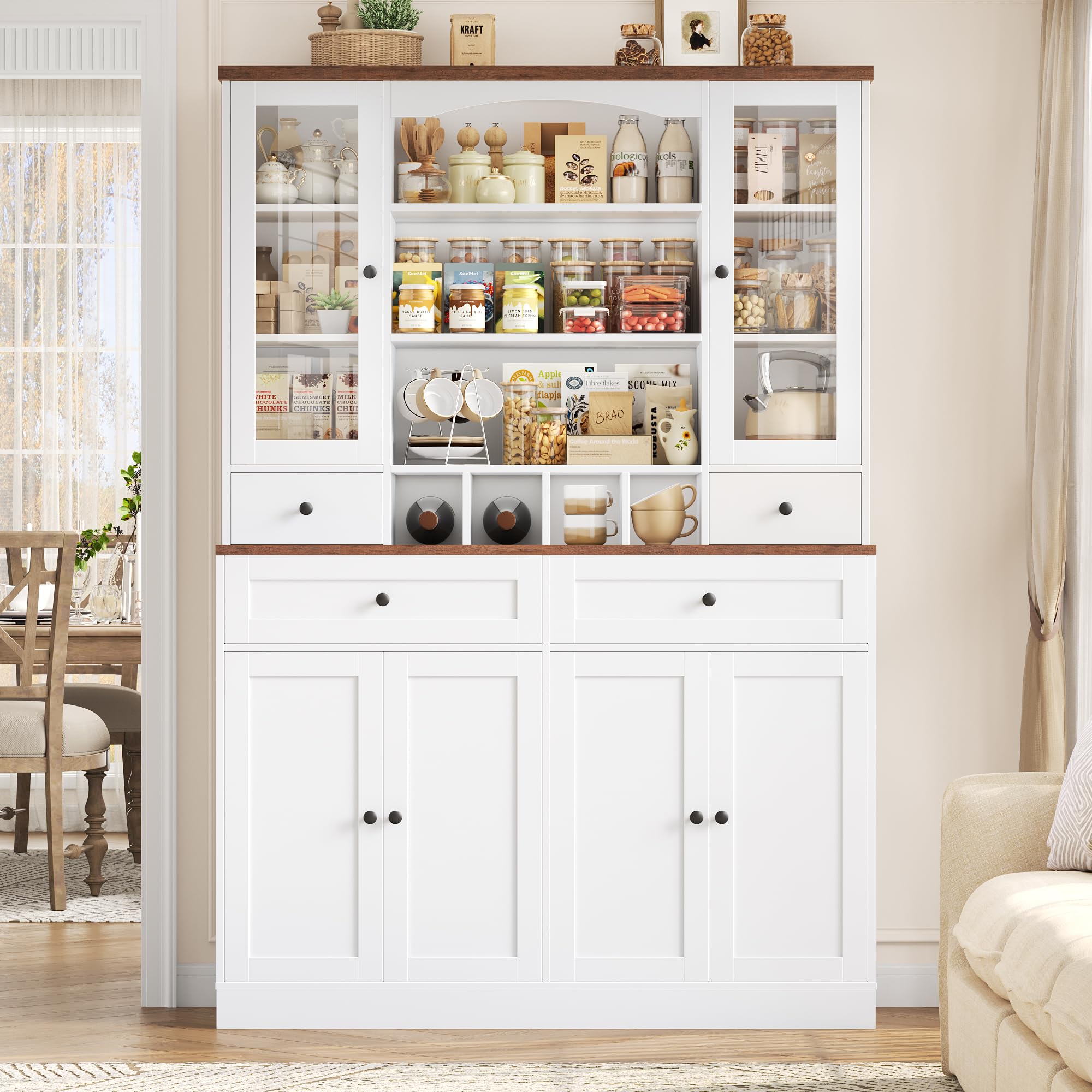 Tall Kitchen Pantry Cabinet with Wine Rack