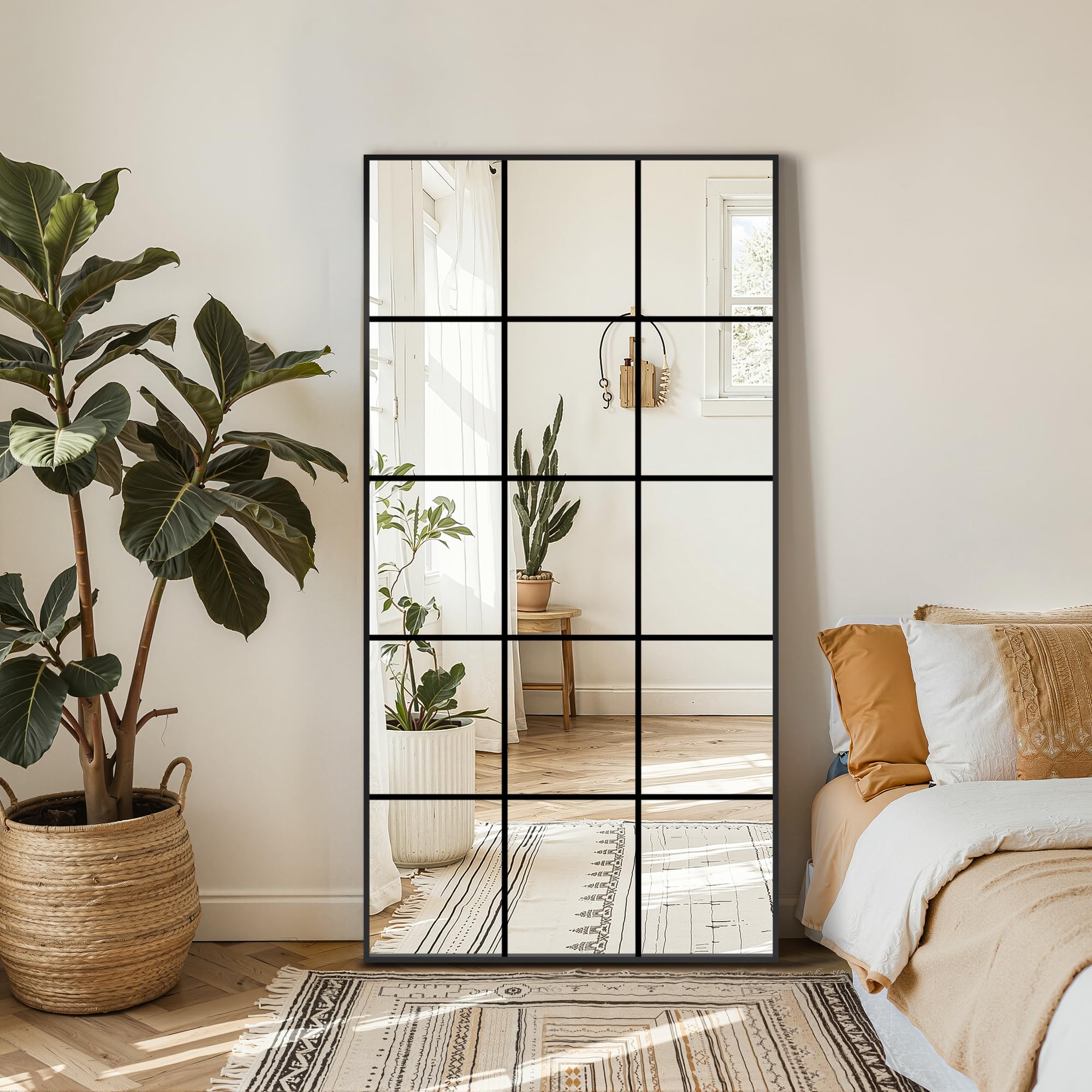 LAWADA Large Window Pane Full Length Mirror for Wall, 28"x55" Black Rectangular Wall Mirror for Living Room, Bedroom, Entryway, Hanging or Leaning