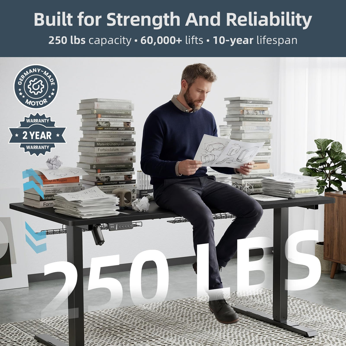 DeskShow 60 x 30 Inch Electric Standing Desk with Flip-Top Cable Management