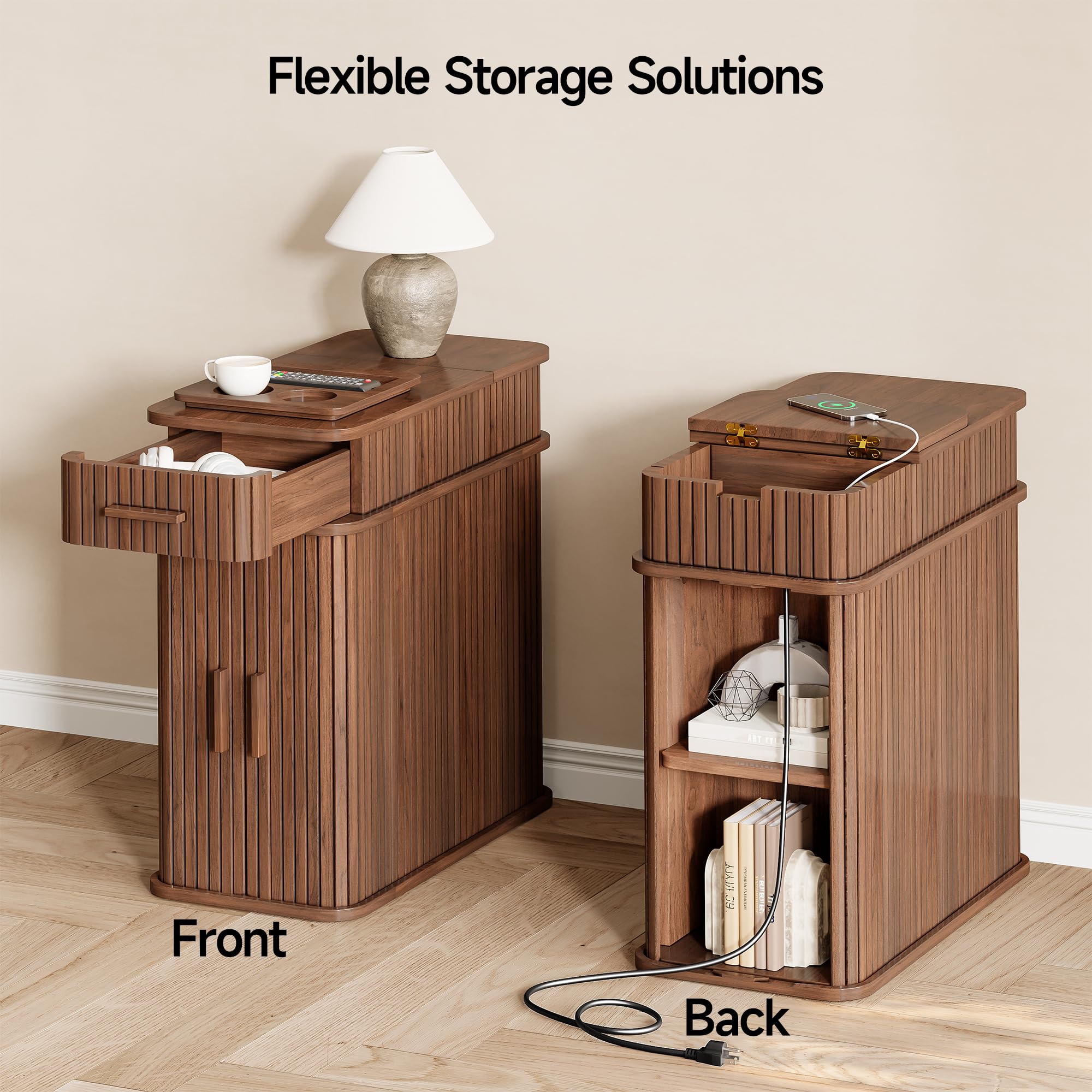 Fluted End Table with Charging Station