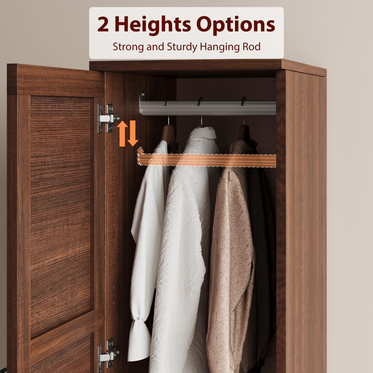 GarveeHome Armoire Wardrobe Closet with 2 Doors, Wooden Wardrobe Cabinet with Hanging Rod, 72 in Narrow Tall Clothing Armoire Cabinet with 18 Adjustable Shelves for Clothes, Bedroom, Walnut