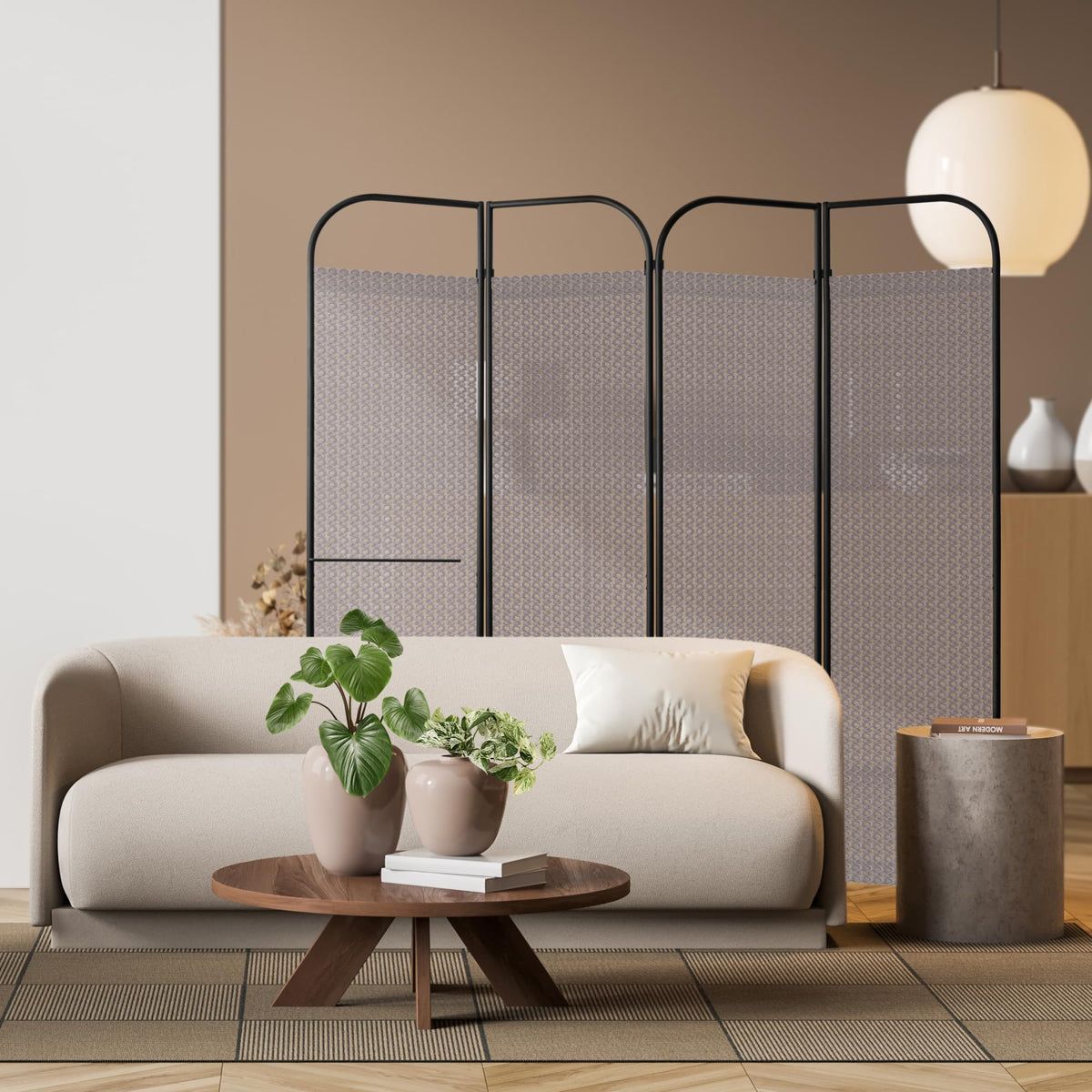 DECOLAB 68" Wide 4 Panel Room Divider, Modern Fabric Partition Panel, Waltz