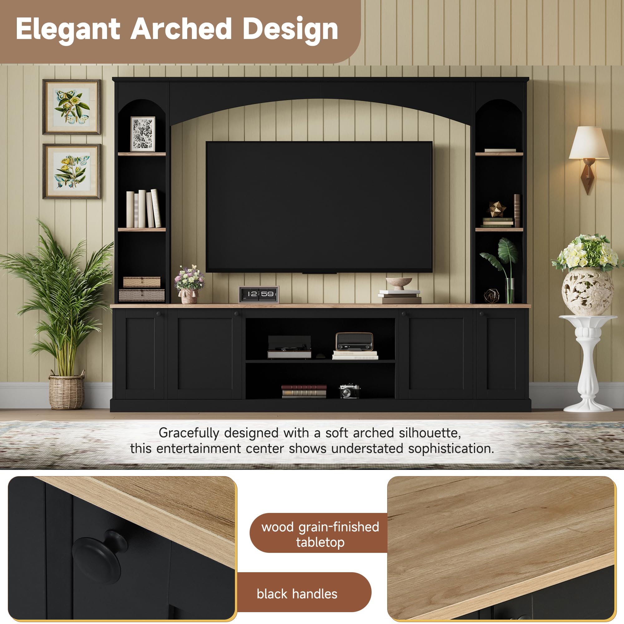 Arched Entertainment Center with Bookshelf & Storage