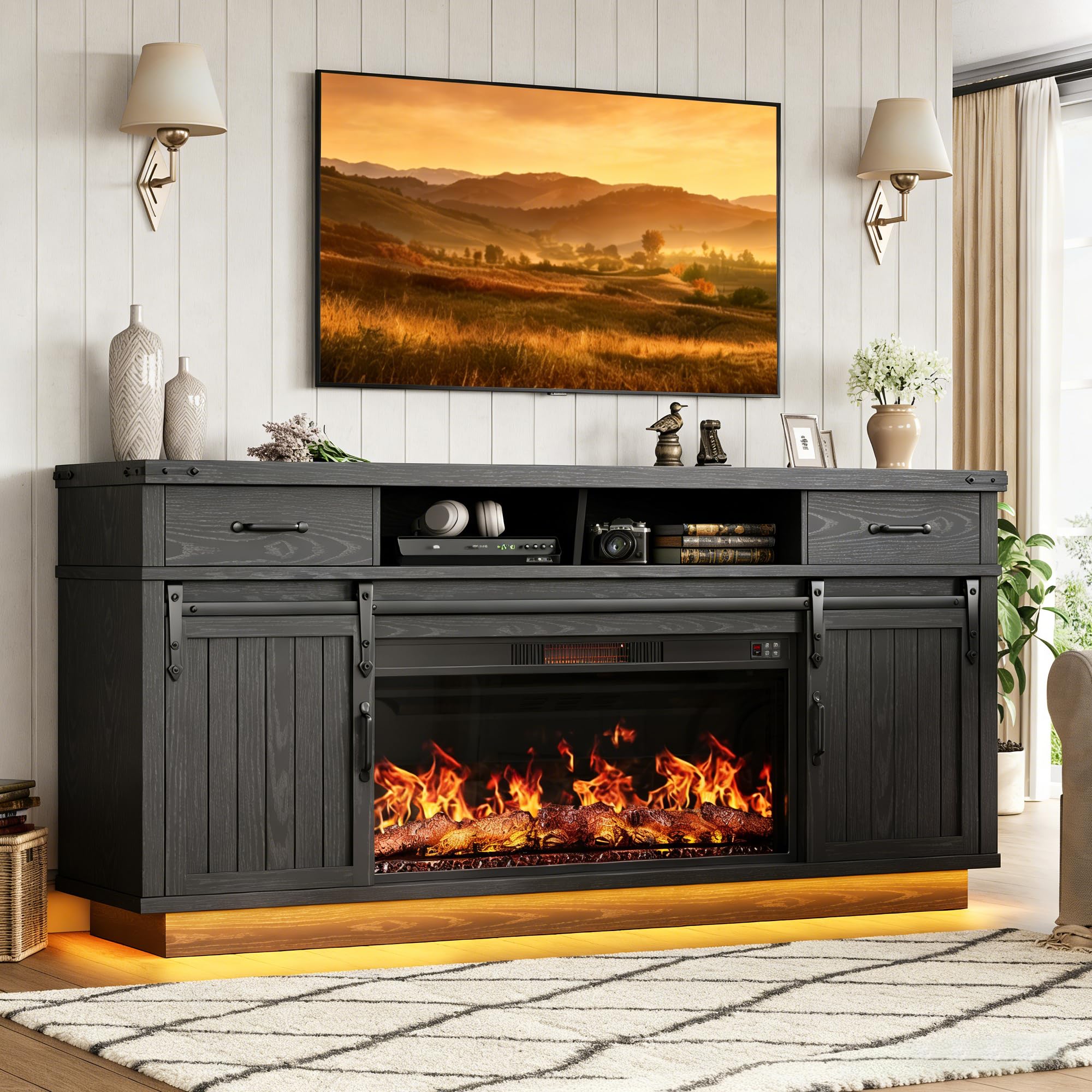 70" Fireplace TV Stand with 36" Electric Fireplace