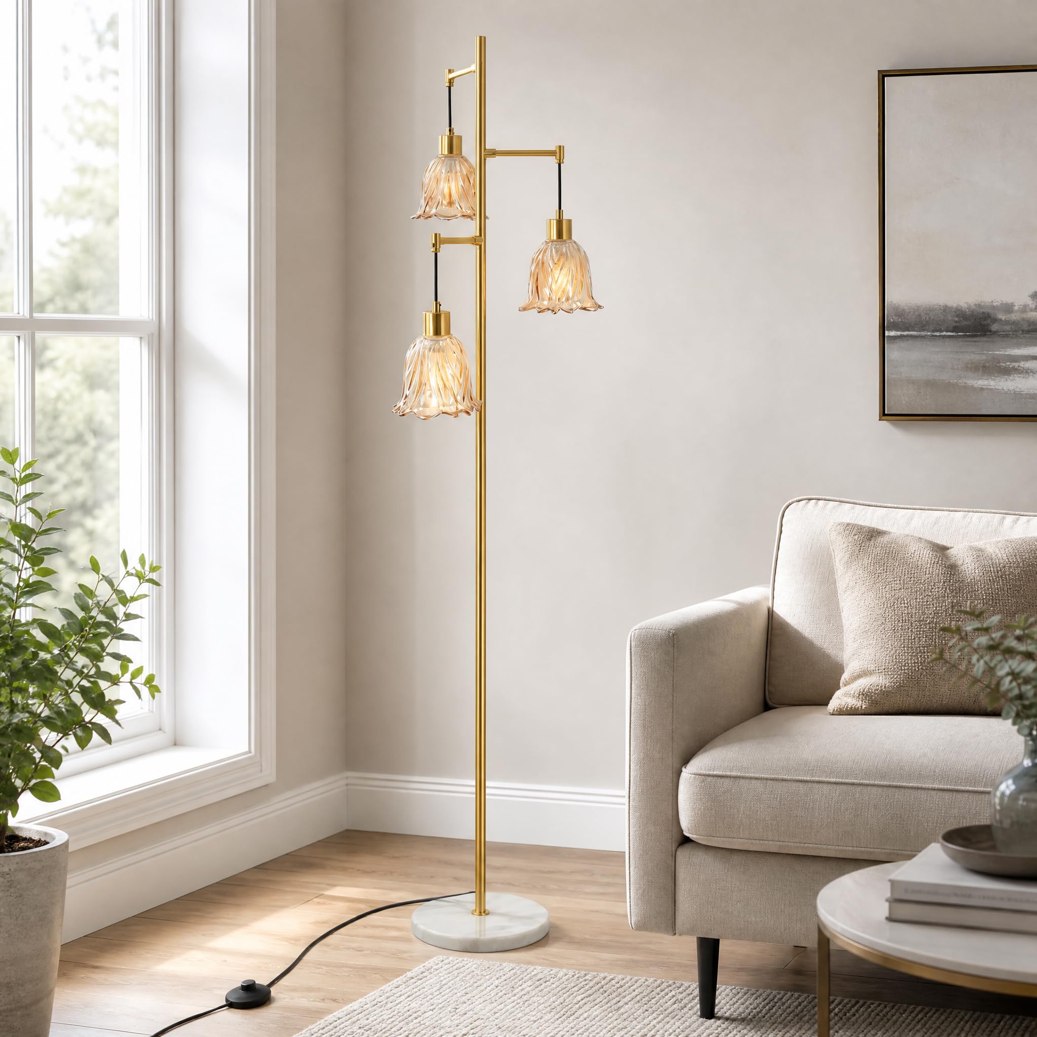 3-Light Glass Flower Floor Lamp