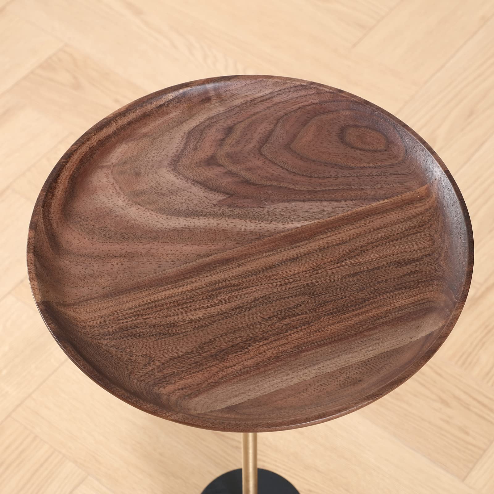 Round Walnut Side Table with Brass & Steel Base