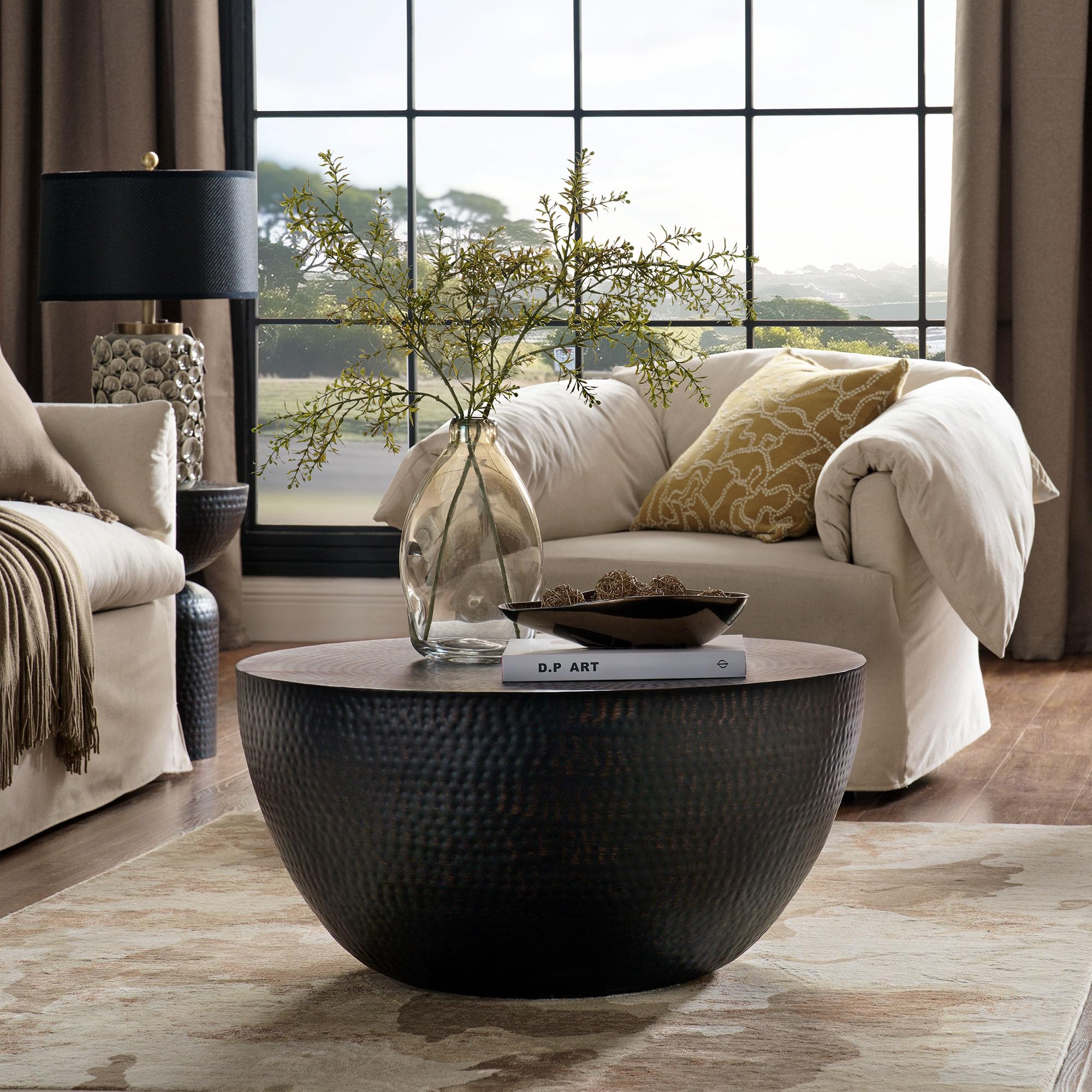 Round Hammered Metal Coffee Table