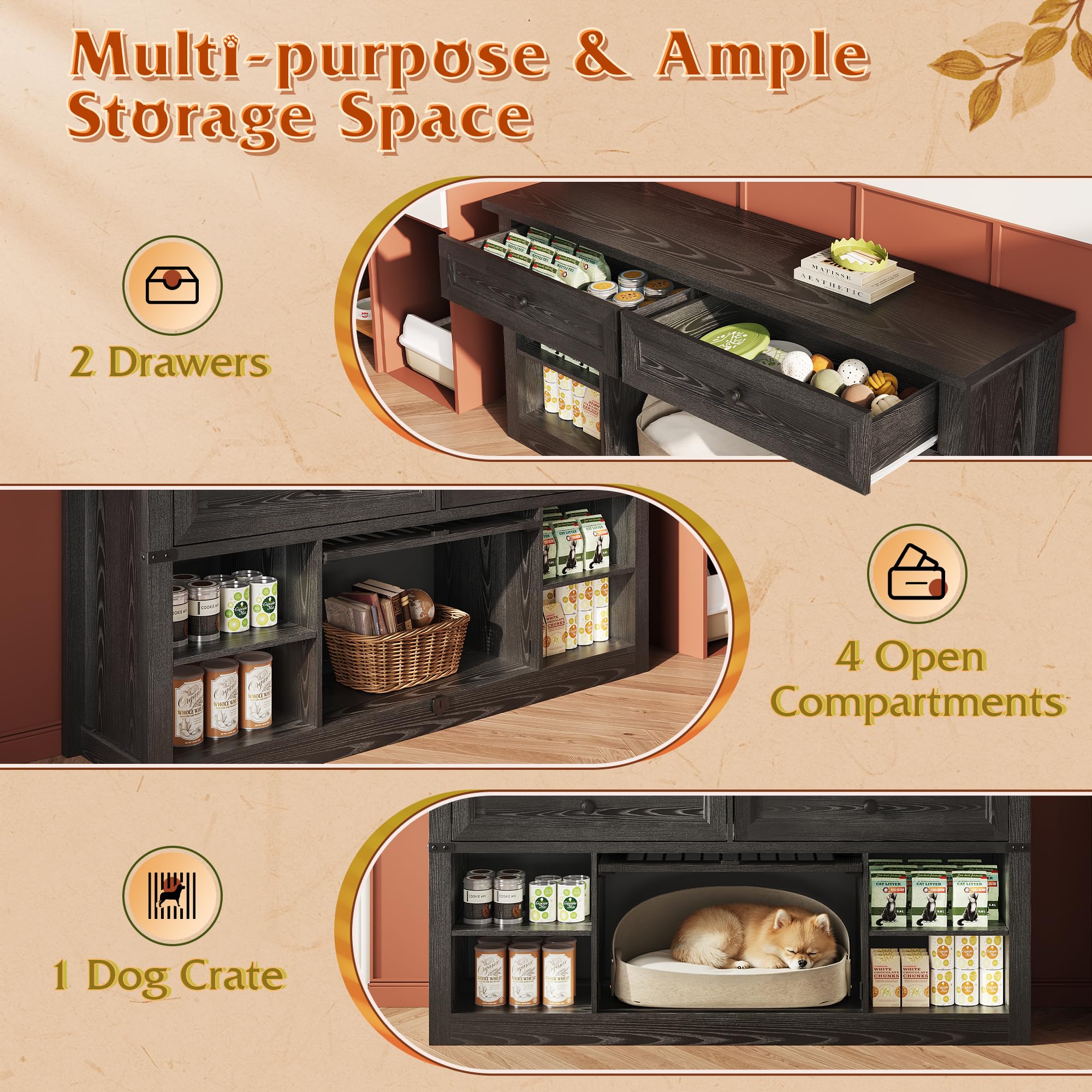 TV Stand with Pet Crate & Storage Drawers