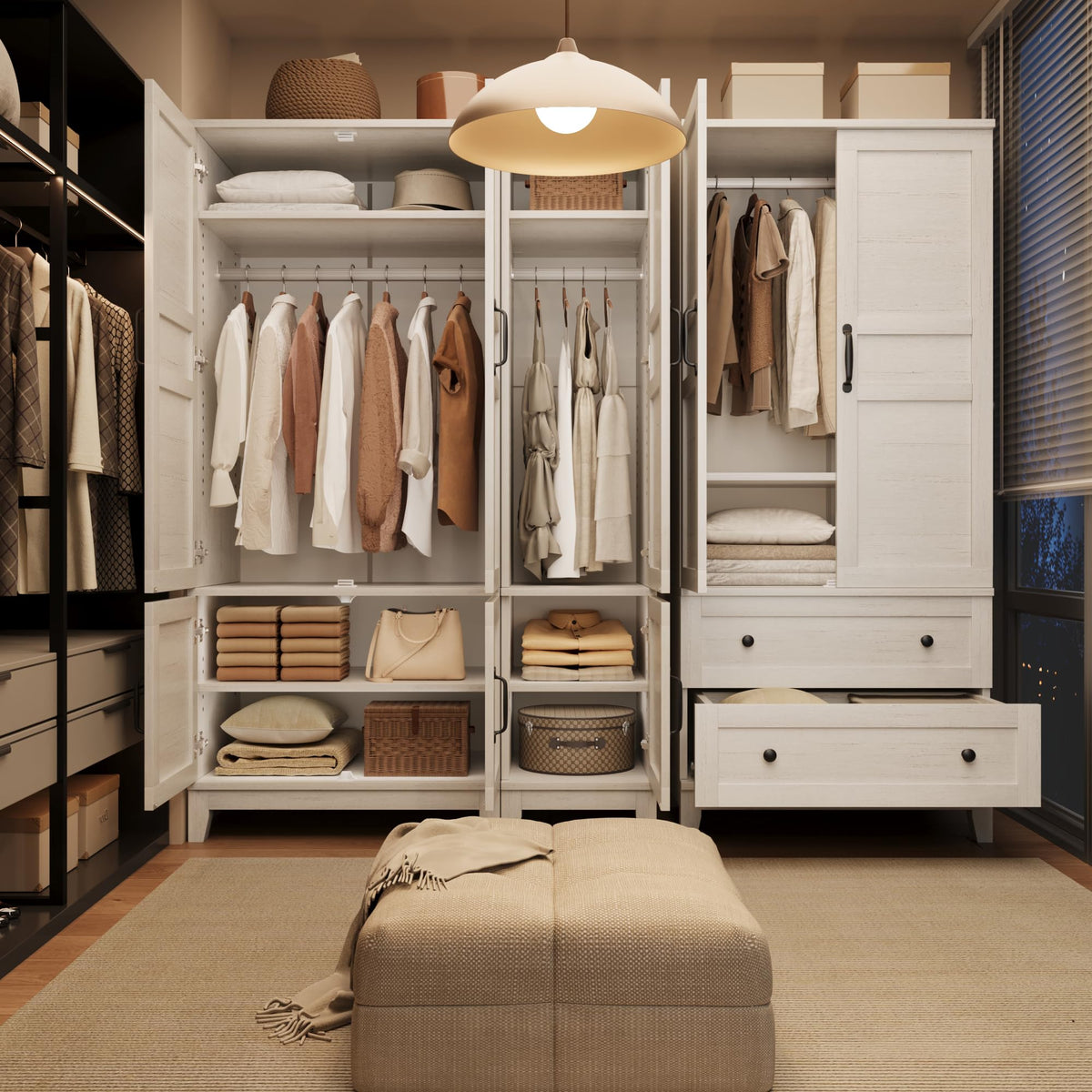 Rustic White Wardrobe with 2 Drawers