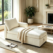White Boucle Storage Chaise Lounge