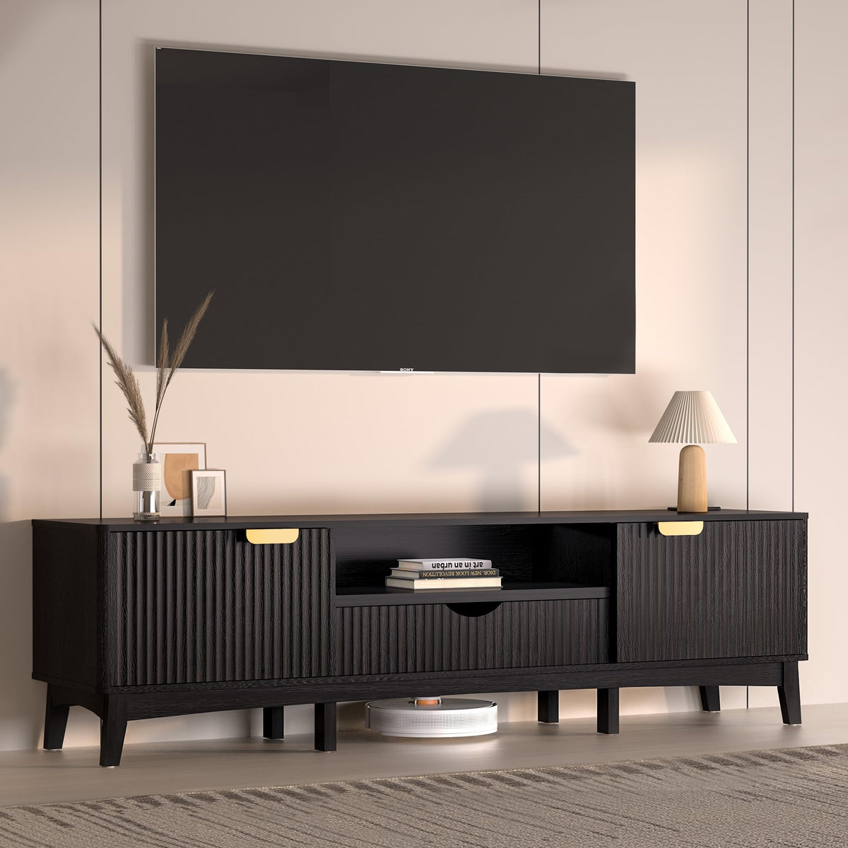 Ball & Cast 70" Black TV Stand for Bedroom W/ Power Outlet,for 80" TV
