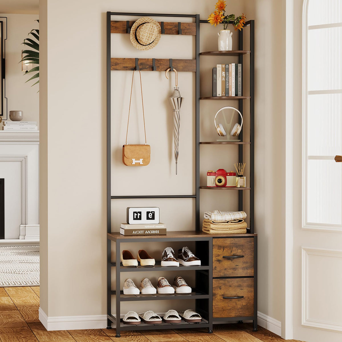 Hall Tree with Shoe Bench and Drawers
