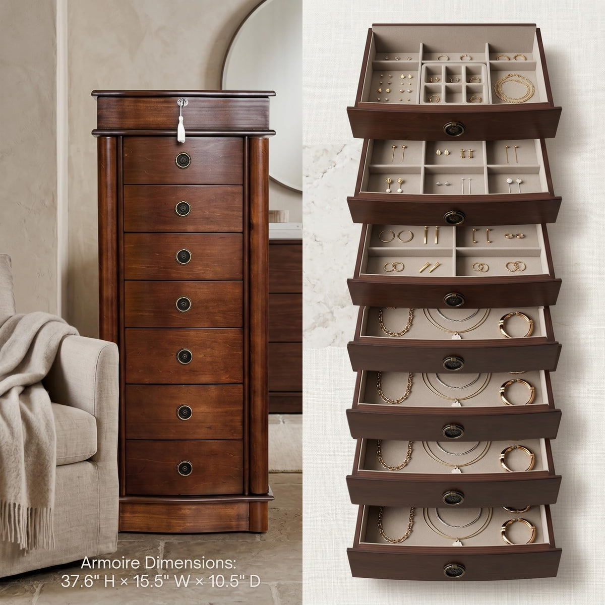 Walnut Jewelry Armoire with Mirror