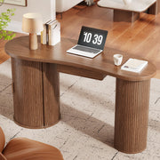ONBRILL 59 Inches Home Office Desk with Storage, Fluted Corner Desk, Walnut