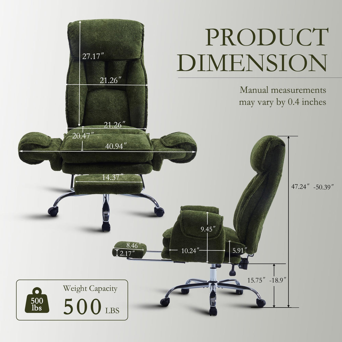 SleekJtre Criss Cross Comfy Office Chair with Adjustable 5-Position Armrests, Retractable Footrest & Headrest, Pet Friendly Reclining Desk Chair for Cross-Legged Sitting Green