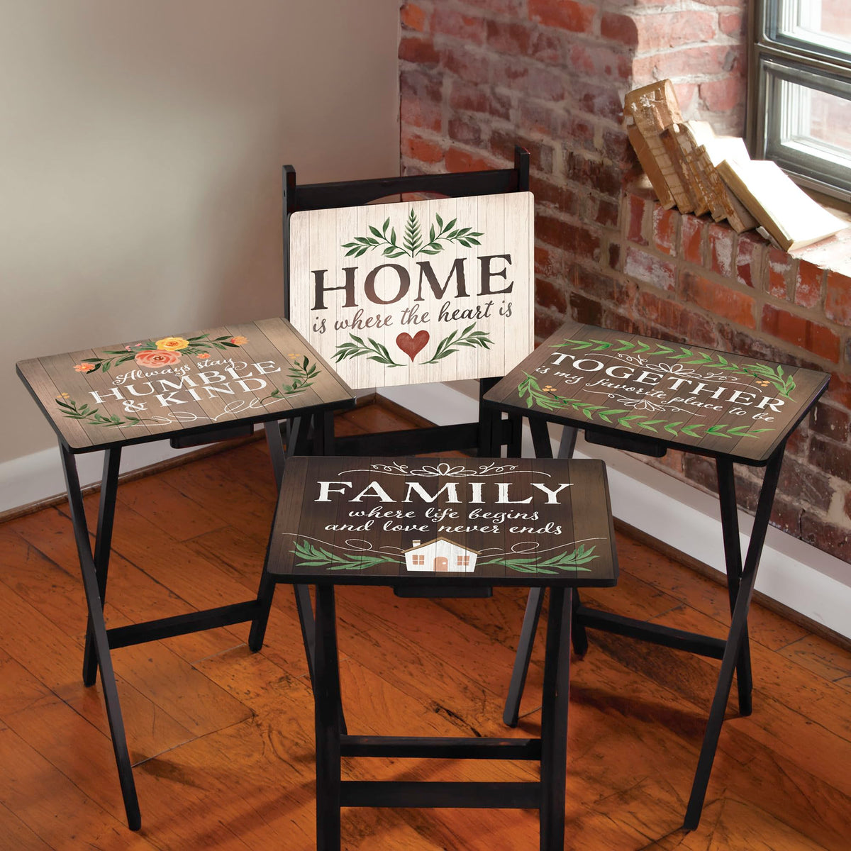 Cape Craftsmen Classic TV Trays Table | Set of 4 | Rectangular Folding Couch Trays with Storage Rack | Decorative Portabe Serving Tables for Home Activities (Rustic Farmhouse)