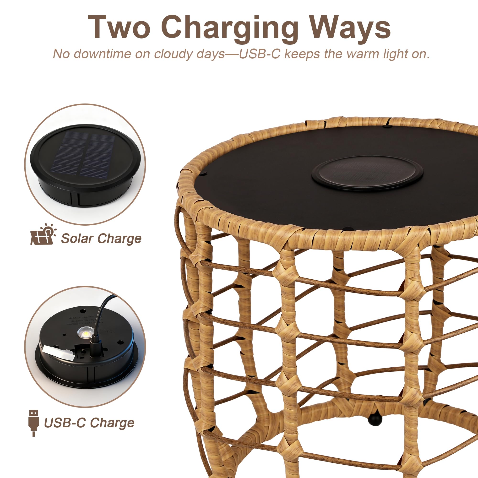Boho Solar Outdoor Side Table Set of 2