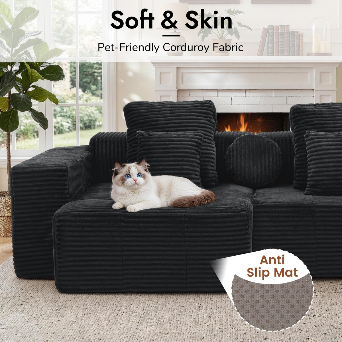Corduroy Modular Sectional Sofa with Ottoman