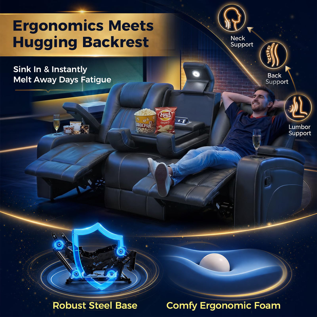 3-Seater Microfiber Reclining Sofa