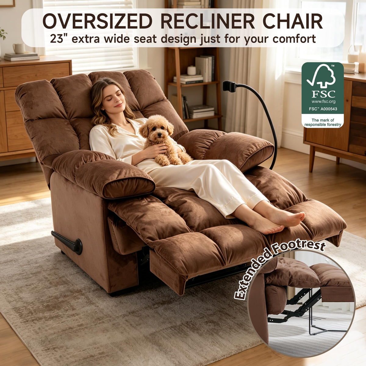 Oversized Velvet Recliner Chair