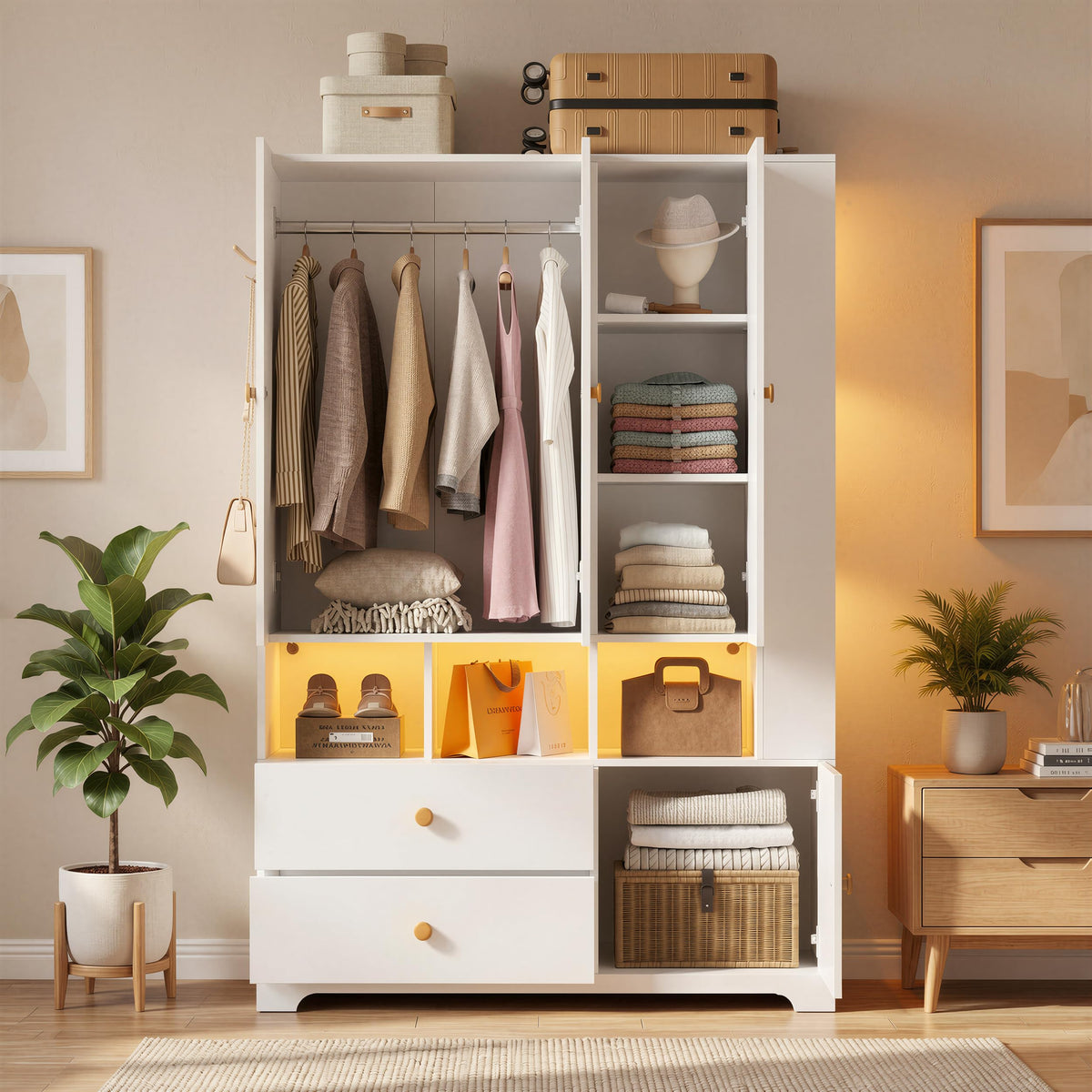PAKASEPT 3‑Door Armoire Wardrobe Closet,71" Bedroom Cabinet with Mirror