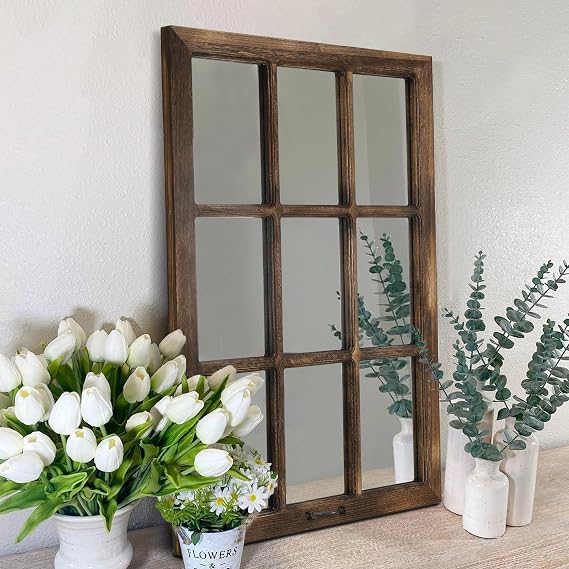 Black Wood Windowpane Wall Mirror