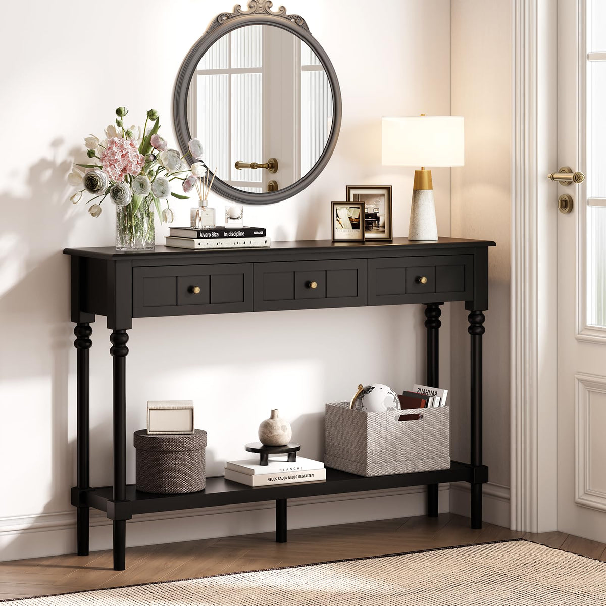 Black Console Table with Drawers