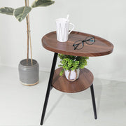 GUPZTY Side Table Small End Table, Oval Round Wood Sofa Table, 2 Tier Accent Table Nightstand Bedside Table with Metal Frame for Living Room, Bedroom, Small Spaces (Rustic Brown)