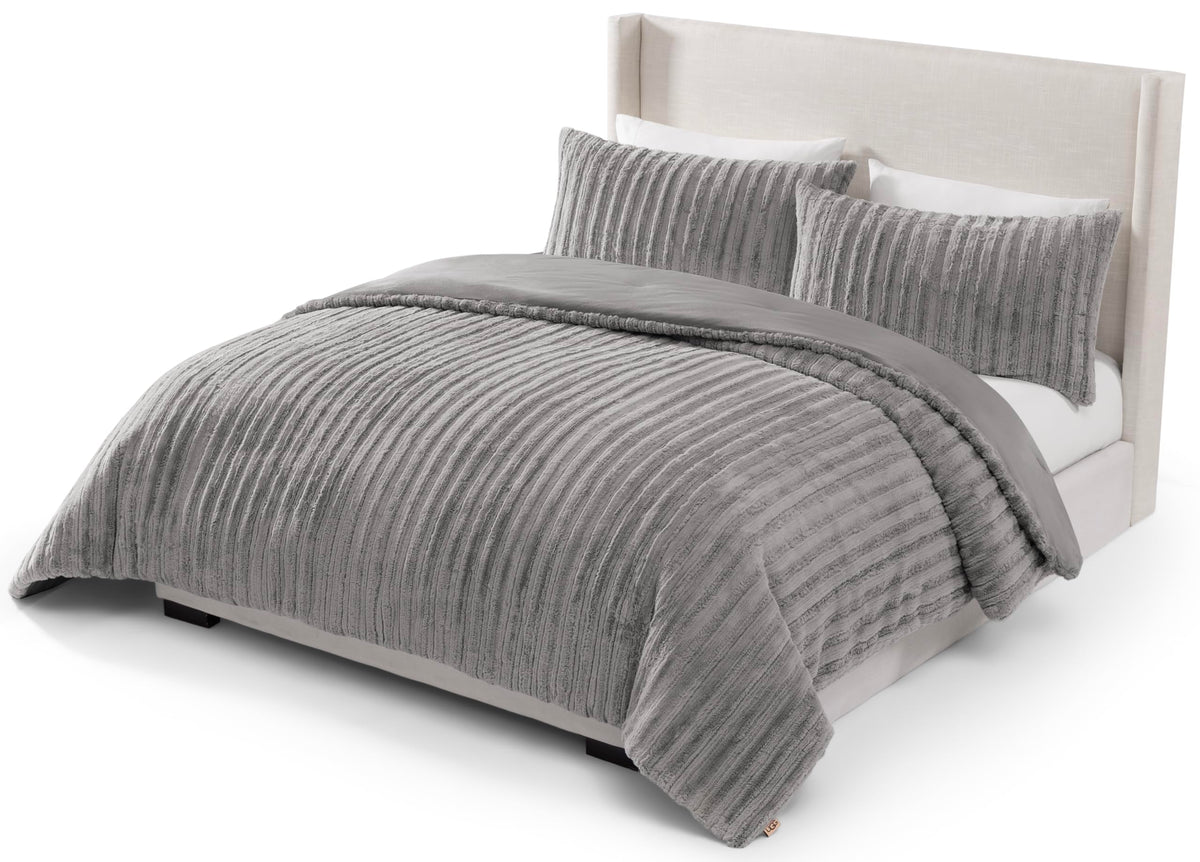 Grey Faux Fur King Comforter Set