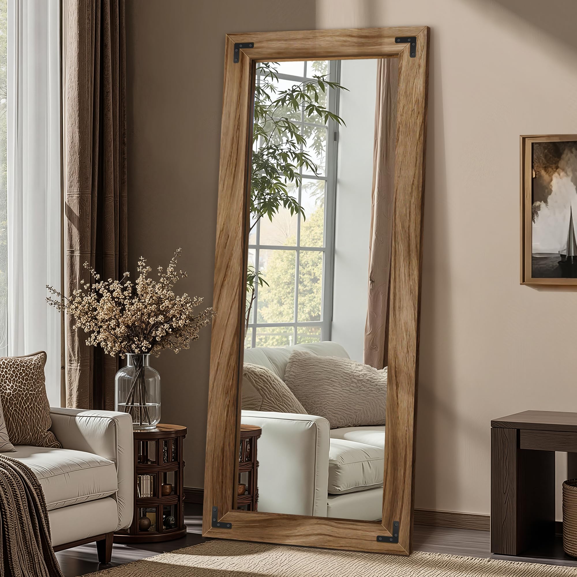 Rustic Farmhouse Wall & Floor Mirror – Solid Wood Frame