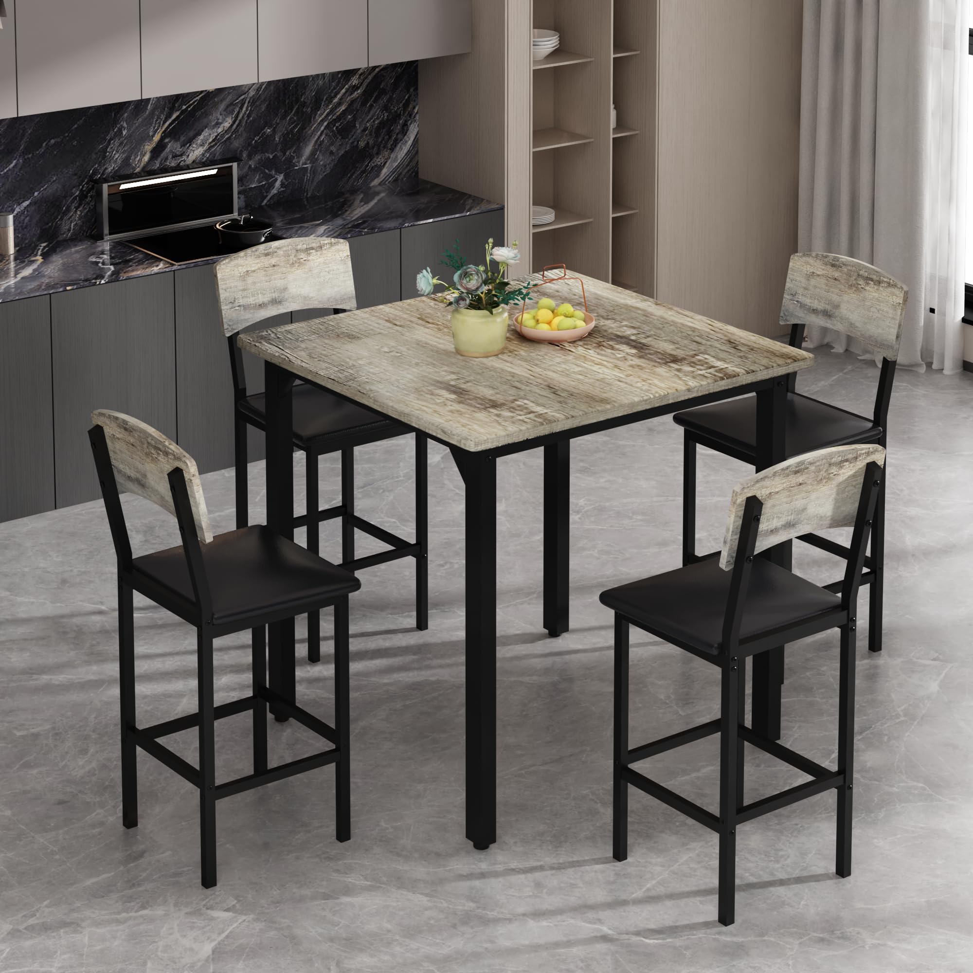 5-Piece Counter Height Dining Table Set with Bar Stools