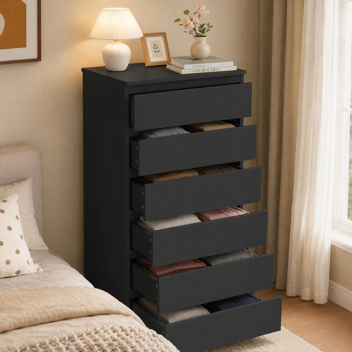 Black 6-Drawer Handleless Dresser