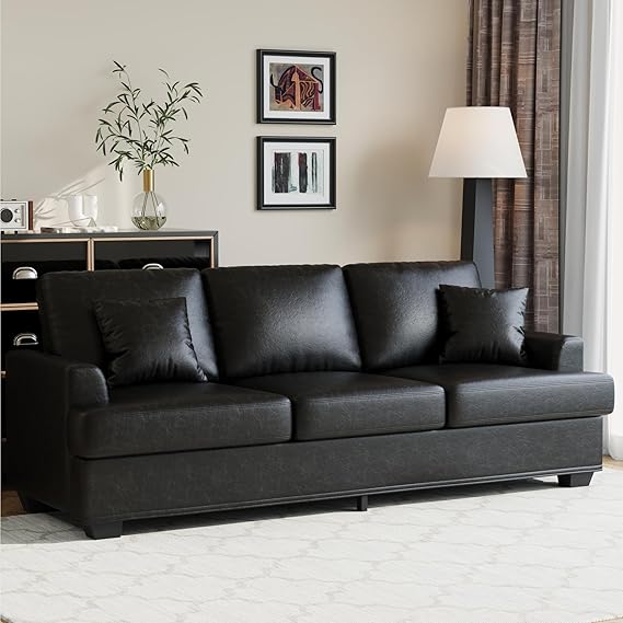86" Corduroy 3-Seater Sofa with Throw Pillows