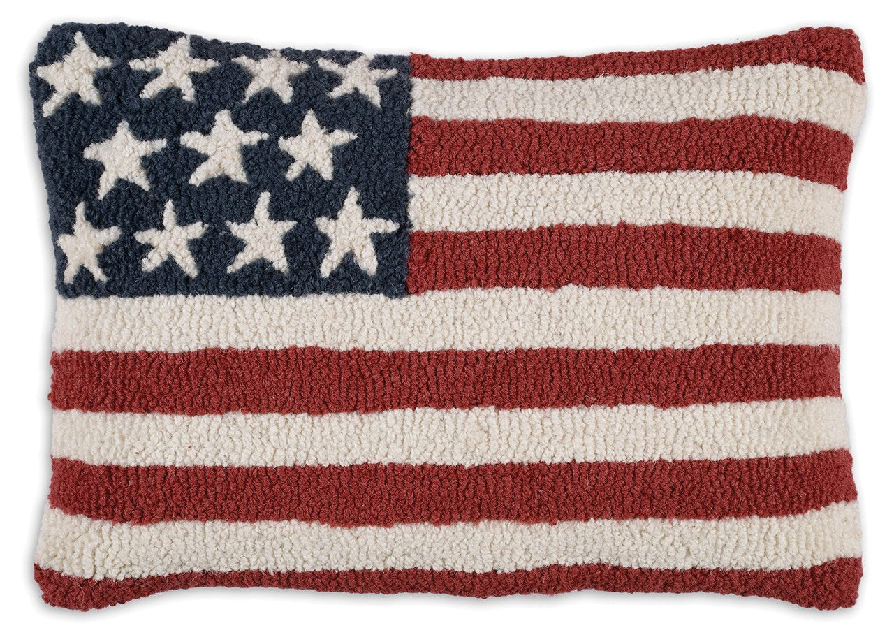 Hand-Hooked Wool Throw Pillow – Stars & Stripes