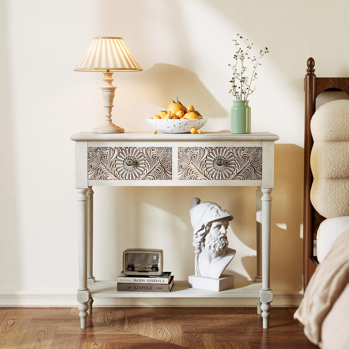 SUNBURY 31.5" Vintage Entryway Console Table, 2 Drawers, Beige