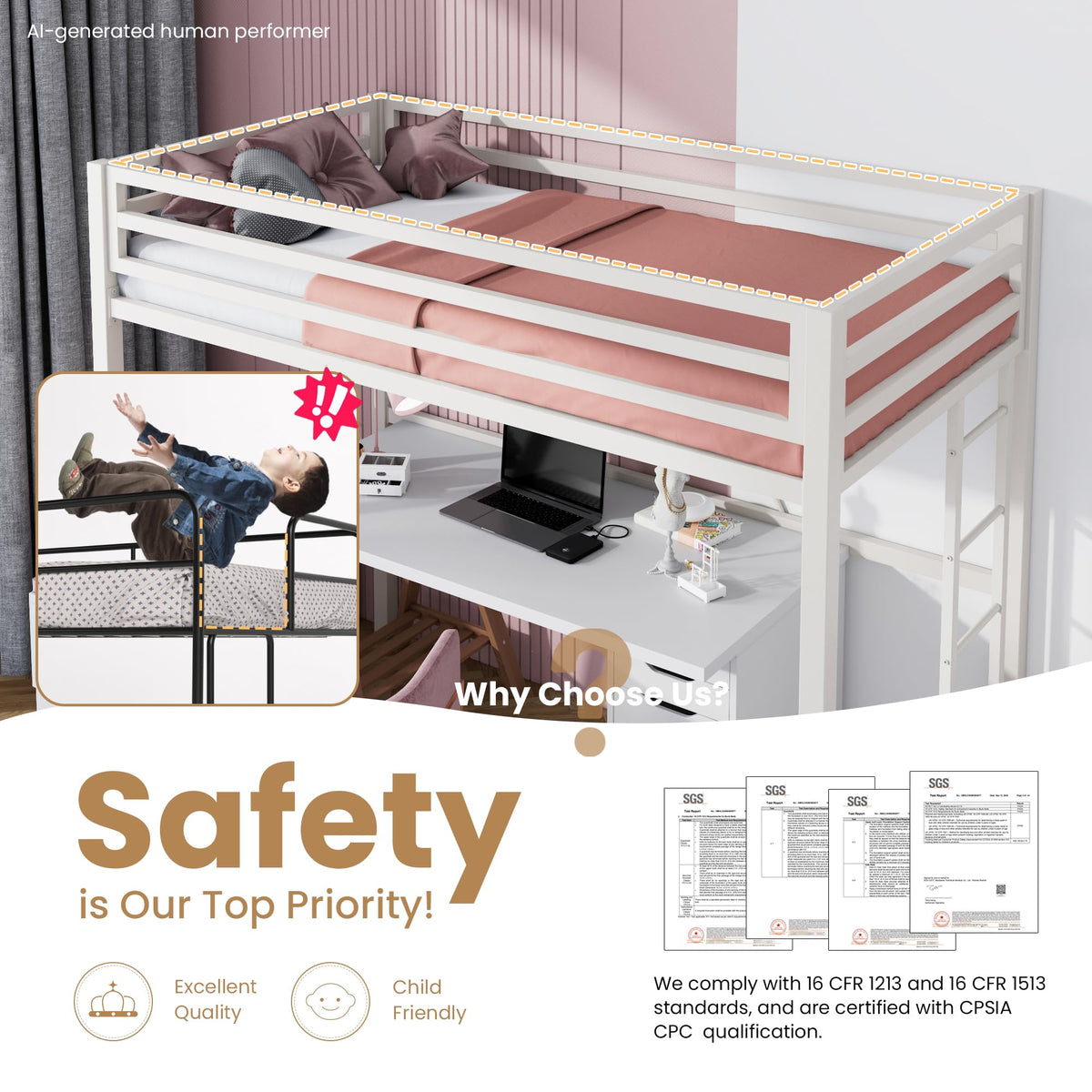 White Twin Loft Bed