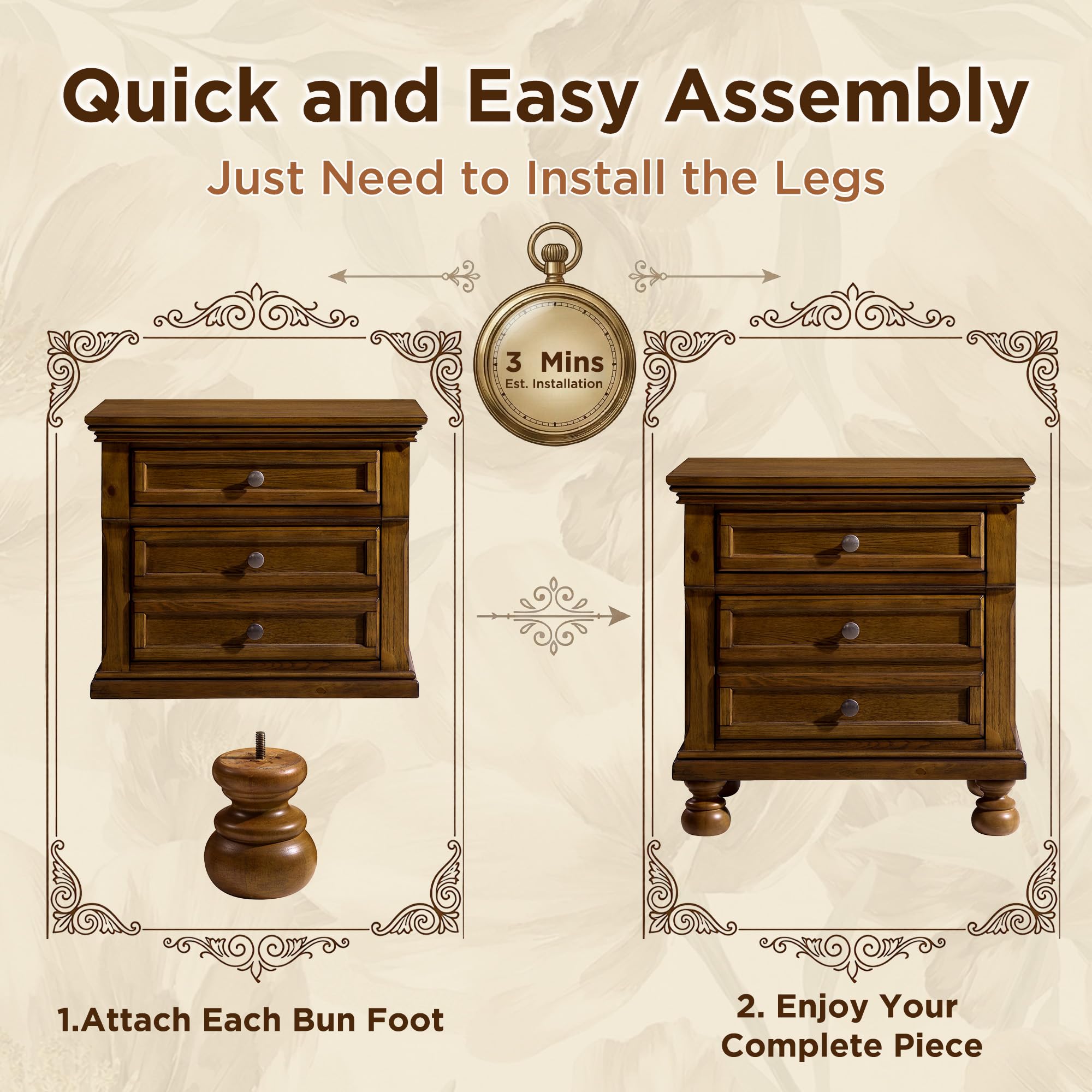 LUXOAK Fully Assembled Solid Wood Nightstand Set of 2 with 2 Drawers, Traditional Bedside End Table with 2 Storage Drawers for Bedroom, Light Brown