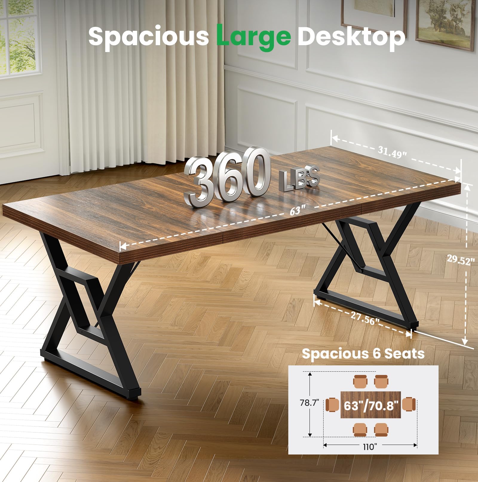 70.8" Large Executive Desk with Metal Legs
