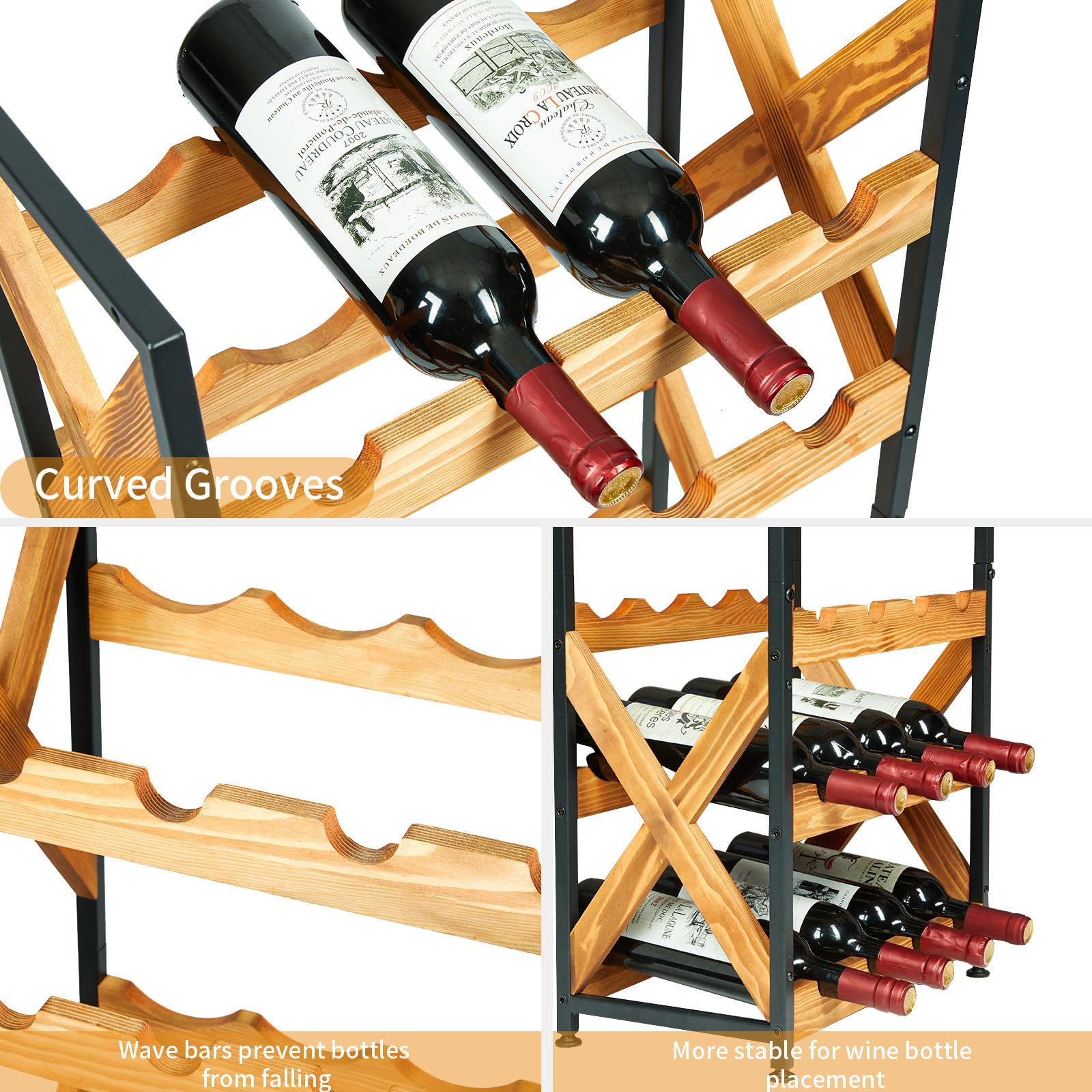 20-Bottle Freestanding Wine Rack with Wood Top