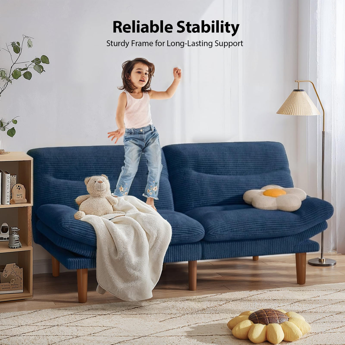 Pipishell 66 inch Convertible Futon Sofa Bed, Corduroy, Blue