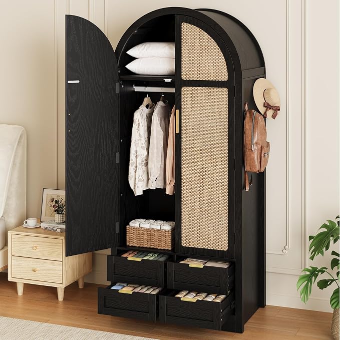Arched Rattan Wardrobe with Drawers