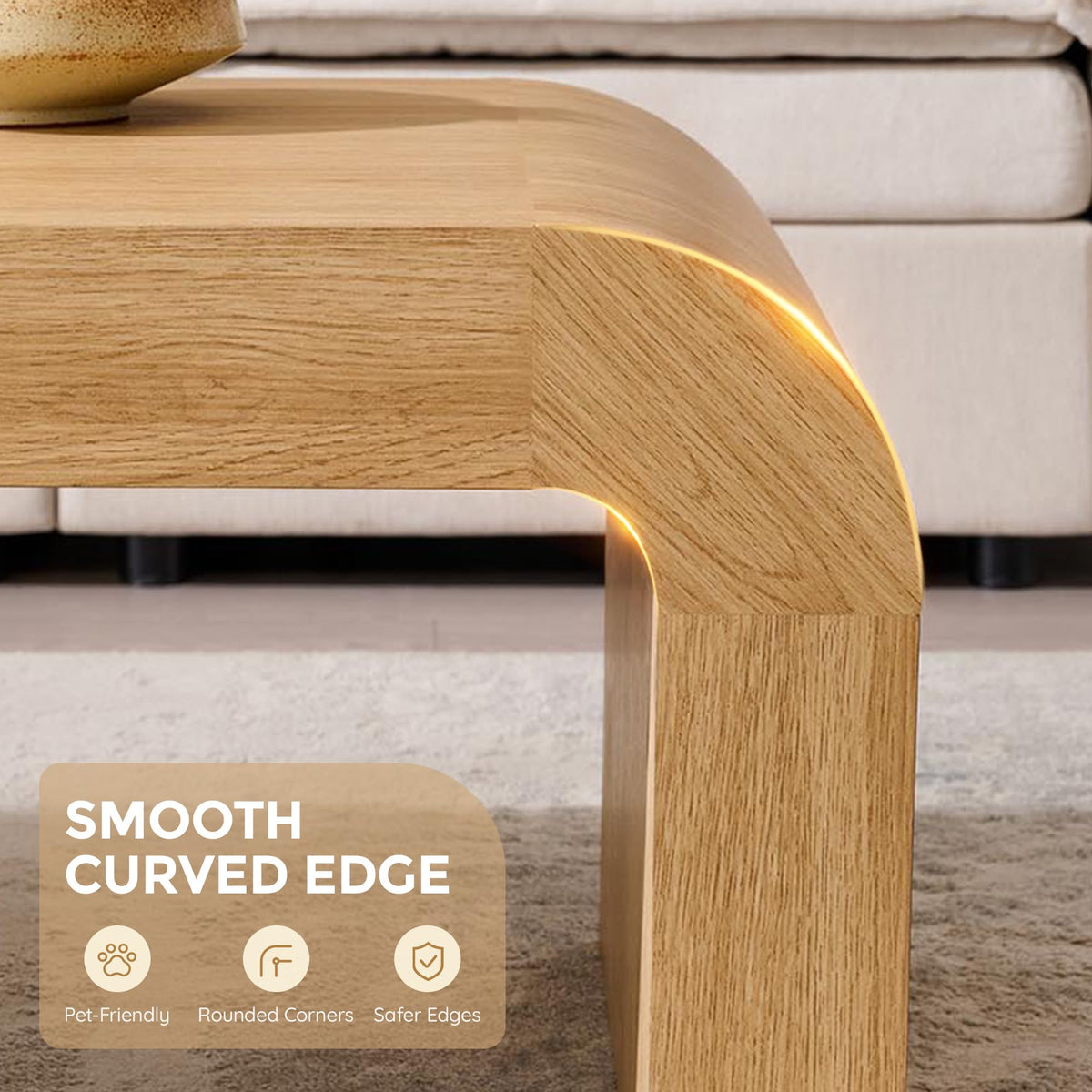 Curved Natural Oak Coffee Table