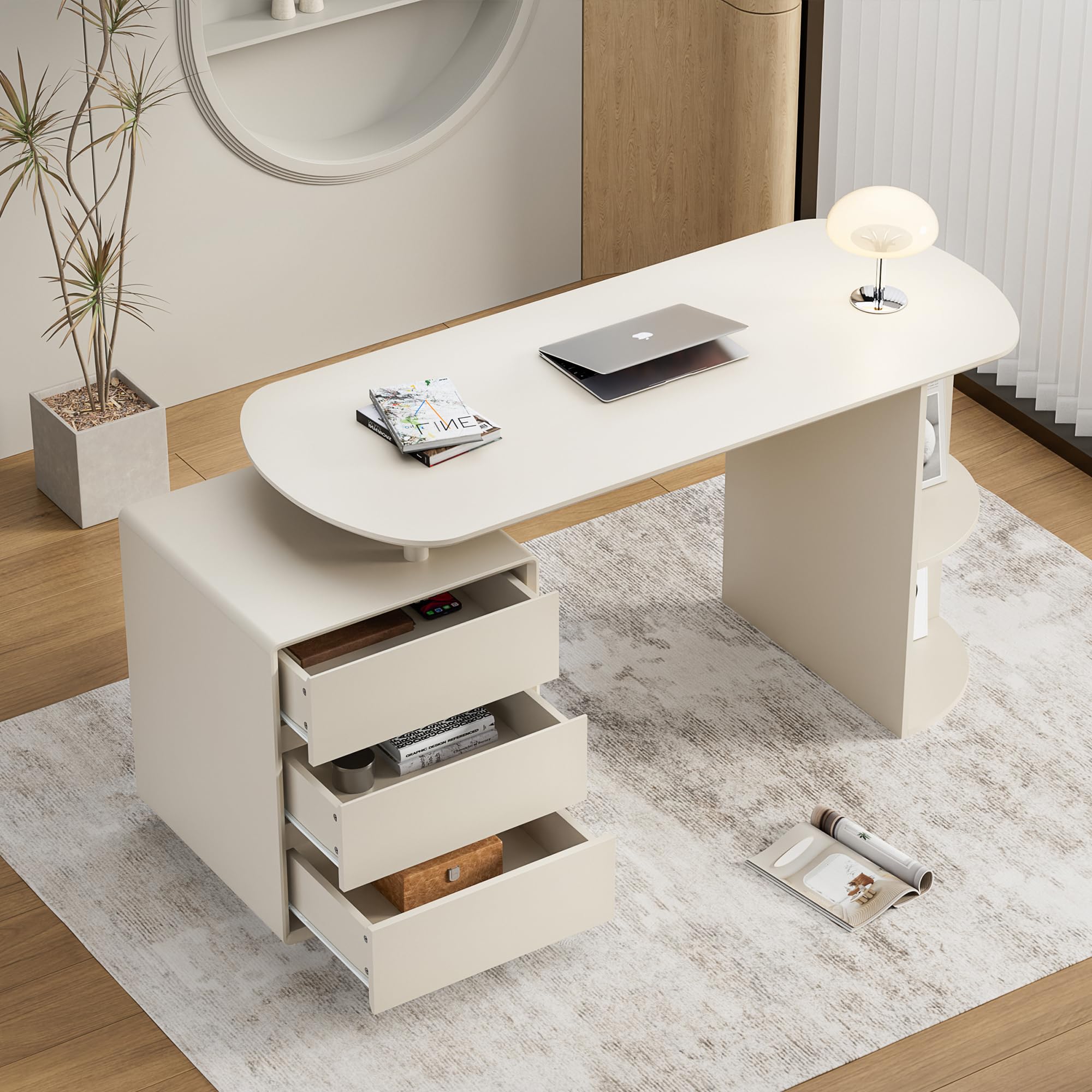 Home Office Desk & Chair Set with Drawers, Shelves & Ergonomic Mesh Chair