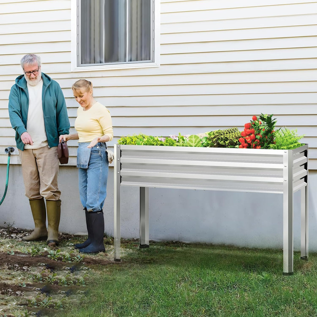 FOYUEE Galvanized Raised Garden Bed with Legs 48x24x32in Outdoor
