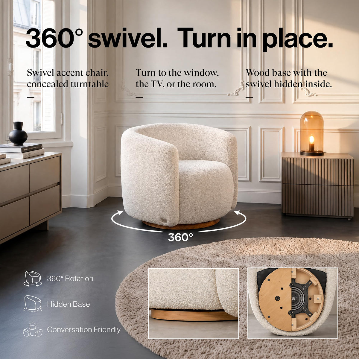 Oversized Cream Swivel Barrel Chair